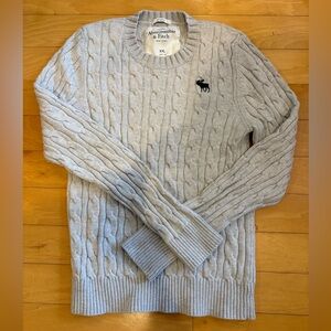 Abercrombie & Fitch Men’s Cable Knit Fisherman Sweater XXL Muscle Fit Gray Moose